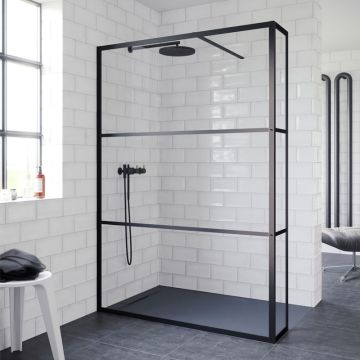 Riho Grid Walk In Dusche Frontelement 120+Seitenteil 30 cm, schwarz-matt